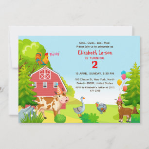 Birthday Kids Farm Animal Theme Party Invitation