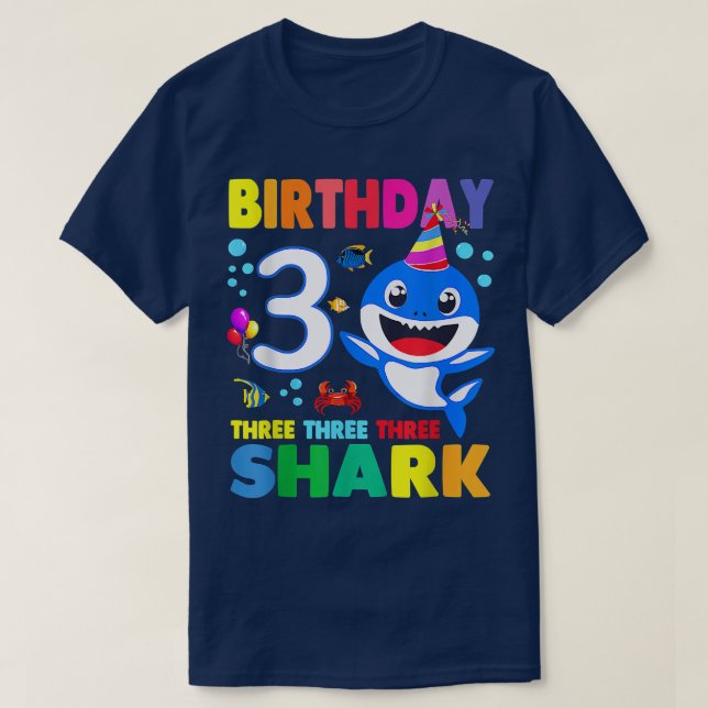 Birthday Kids Shark 3 Year Old 3rd Birthday Matchi T-Shirt (Design Front)