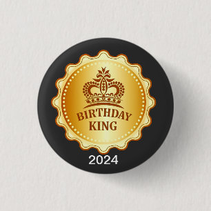 Birthday King 2024 Gold Crown Token Bday Party 3 Cm Round Badge