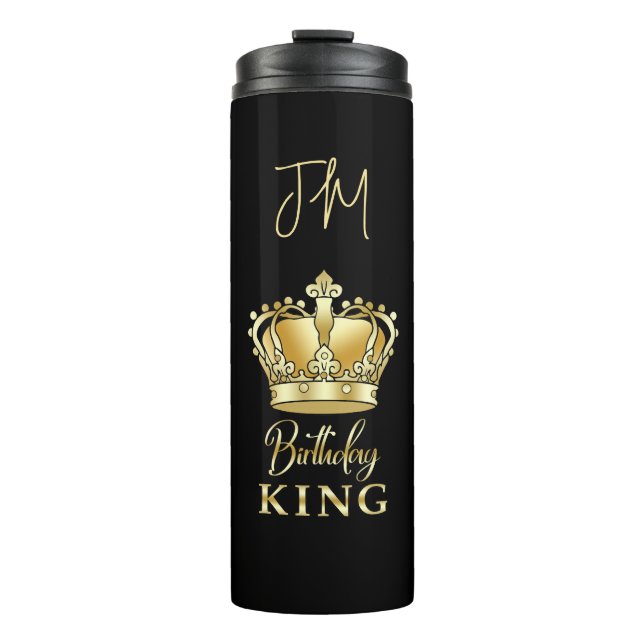 Birthday King Gold Crown Queen Luxury Monogram Thermal Tumbler (Front)