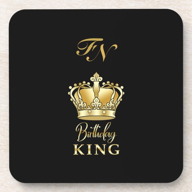 Birthday King Gold Crown Royal Monogram Luxury Coaster (Front)
