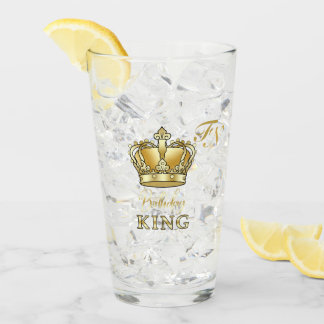 Birthday King Gold Crown Royal Monogram Luxury Glass