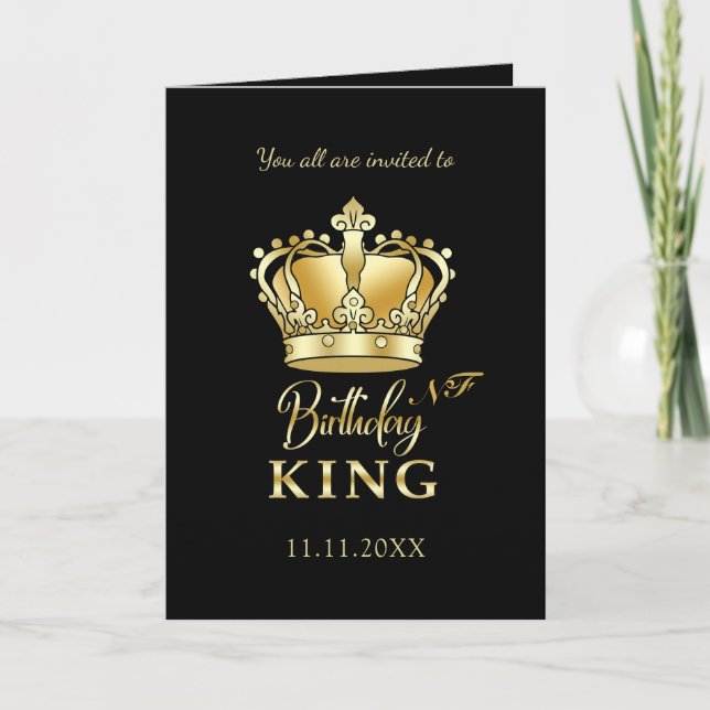 Birthday King Gold Crown Royal Monogram Luxury Invitation (Front)