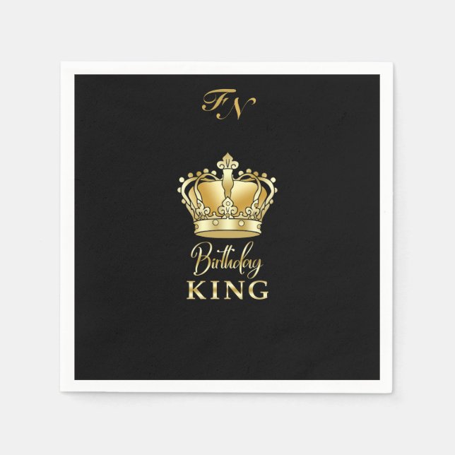 Birthday King Gold Crown Royal Monogram Luxury Napkin (Front)