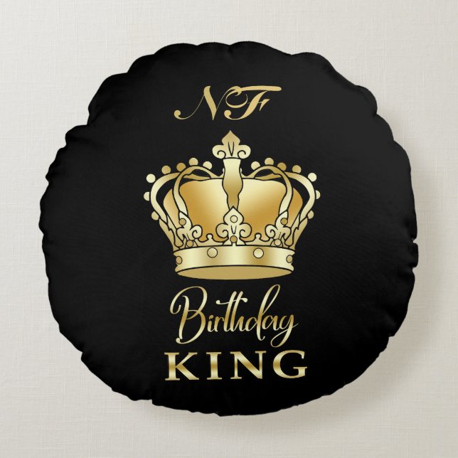 Birthday King Gold Crown Royal Monogram Luxury Round Cushion (Front)