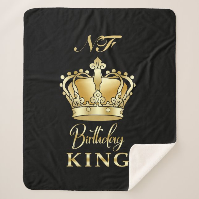 Birthday King Gold Crown Royal Monogram Luxury Sherpa Blanket (Front)