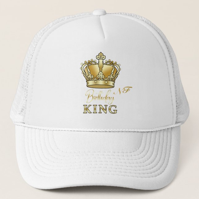 Birthday King Gold Crown Royal Monogram Luxury Trucker Hat (Front)