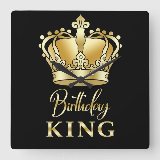 Birthday King Gold Crown Royal Queen Luxury Square Wall Clock (Front)