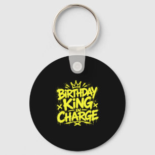 Birthday king in charge birthday graffiti graphic key ring