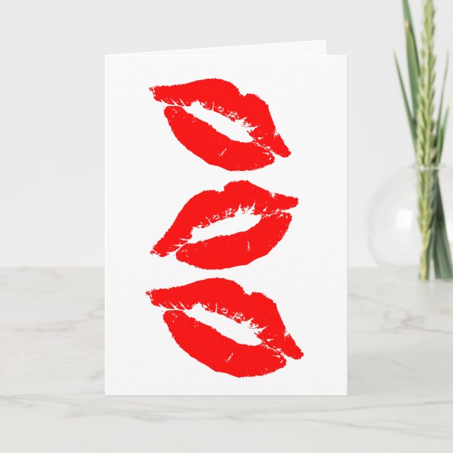 BIRTHDAY KISSES RED LIPS GREETING CARD (Front)