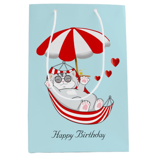 Birthday Kitten in Red & White Hammock Medium Gift Bag (Front)