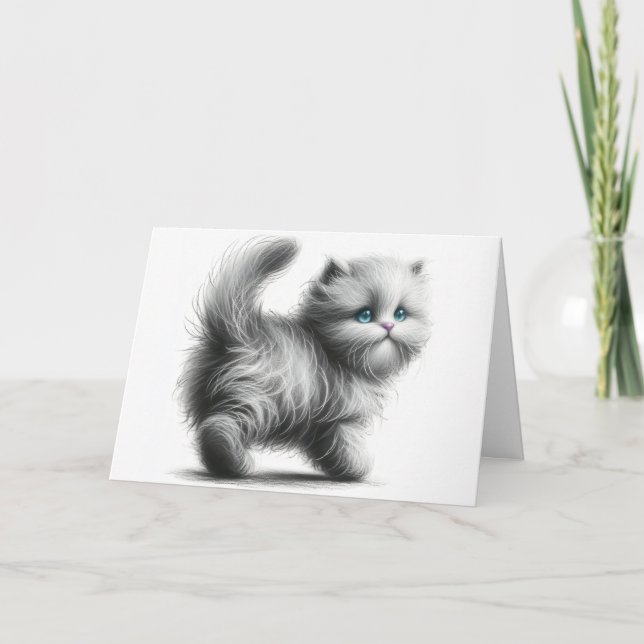 Birthday Kitten Sketch On White Card (Front)