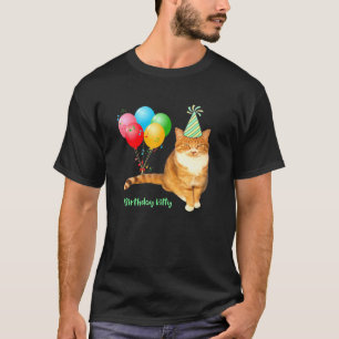 Birthday Kitty Orange Tabby Cat With Balloons And T-Shirt