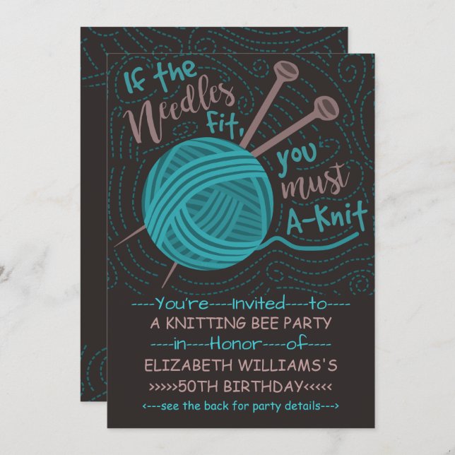 Birthday Knitting Bee Party | Funny Knitting Yarn Invitation (Front/Back)