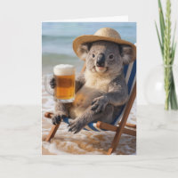 Birthday Koala Bear With a Beer on the Beach