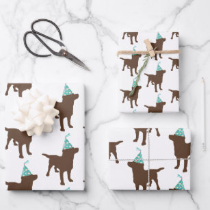 Birthday Labrador Chocolate Dog In Party Hat Wrapping Paper Sheet