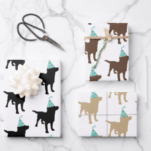 Birthday Labrador Mixed Colours Dog In Party Hat Wrapping Paper Sheet