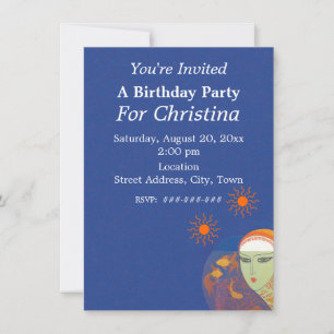 Birthday Lady Behind Fishbowl Goldfish Sun Invitation