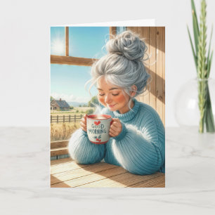 Birthday Lady Drinking Morning Coffee Card