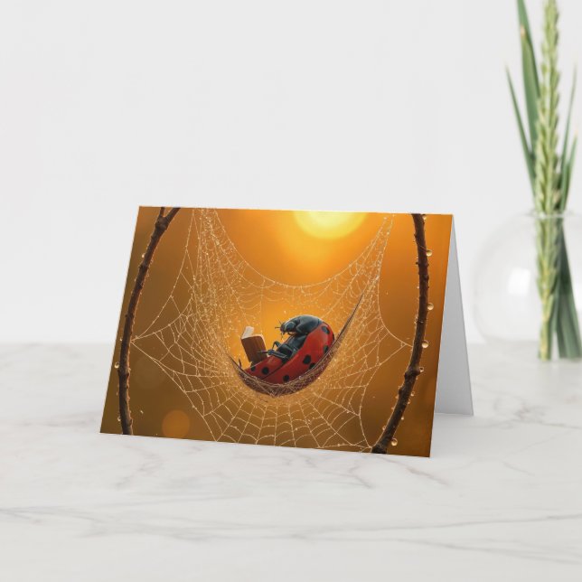 Birthday Ladybug in a Spider Web Hammock Card (Front)