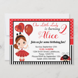 Birthday Ladybug Invitation with Cute Little Girl