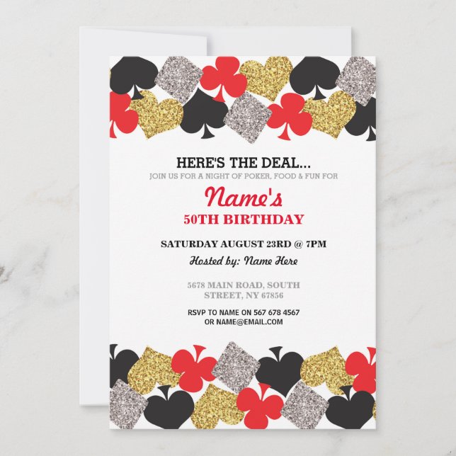 Birthday Las Vegas Casino Night Party Invitation (Front)