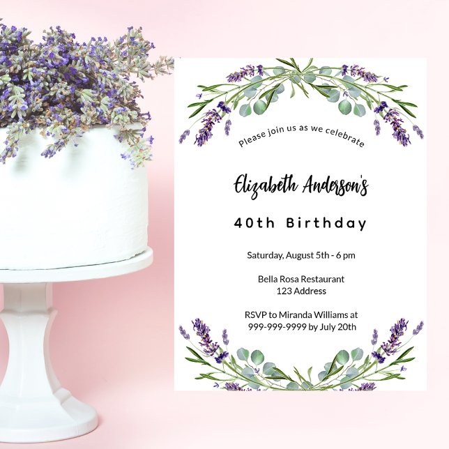Birthday lavender florals eucalyptus greenery invitation (Creator Uploaded)