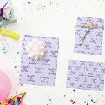 Birthday lavender purple name script wrapping paper sheet<br><div class="desc">A lavender,  violet coloured background,  purple text. Personalise and add a name and age.  A modern hand lettered style script.</div>