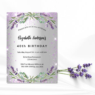 Birthday lavender silver eucalyptus greenery invitation