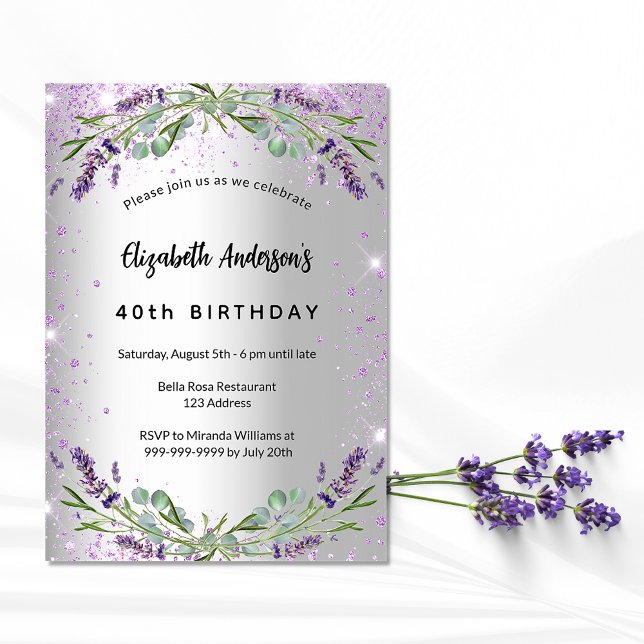 Birthday lavender silver eucalyptus greenery invitation (Creator Uploaded)