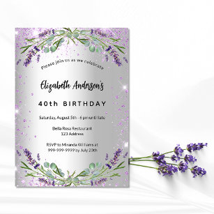 Birthday lavender silver eucalyptus luxury invitation