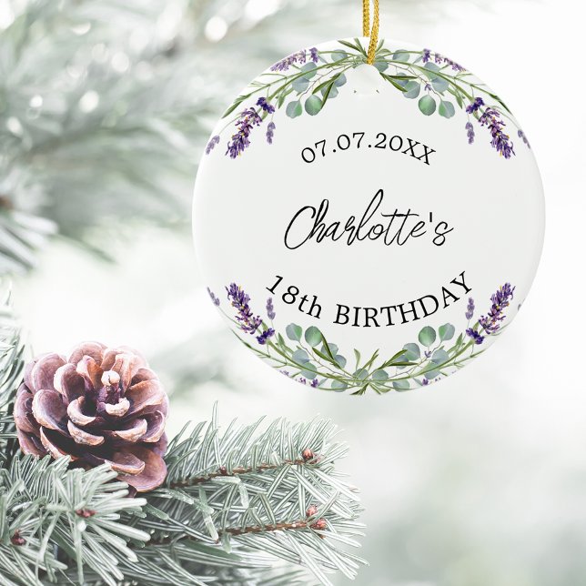 Birthday lavender violet flowers name ceramic ornament (Creator Uploaded)