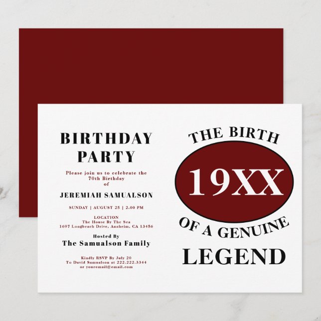 Birthday Legend Name Year Humour Birthday Father Invitation (Front/Back)