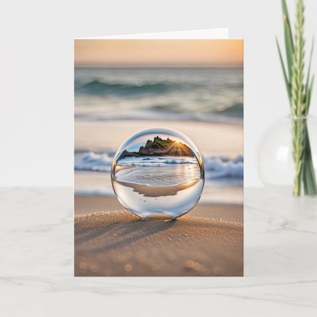 Birthday Lens Ball On Beach Card (Front)