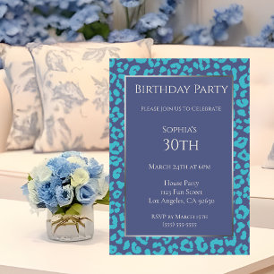 Birthday-Leopard Pattern-Blue- Invitation