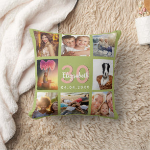 Birthday light green photo collage woman cushion