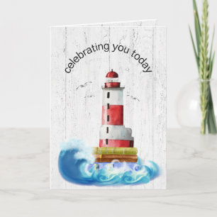 Birthday Lighthouse On Whitewashed Wood Card
