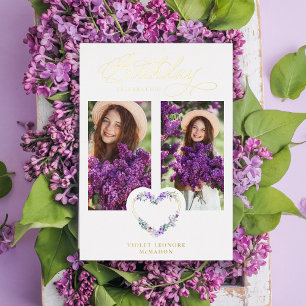Birthday Lilac Real Gold 2 Photos Floral Heart