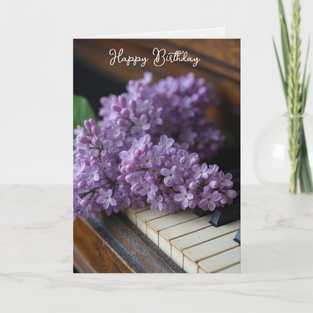 Birthday Lilacs On Old Piano Keys Card (Front)