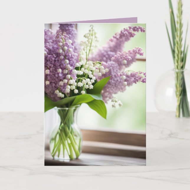 Birthday  Lily of The Valley and Lilac Bouquet Card (Front)
