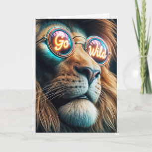 Birthday Lion Wearing Neon Sunglasses With Text Card