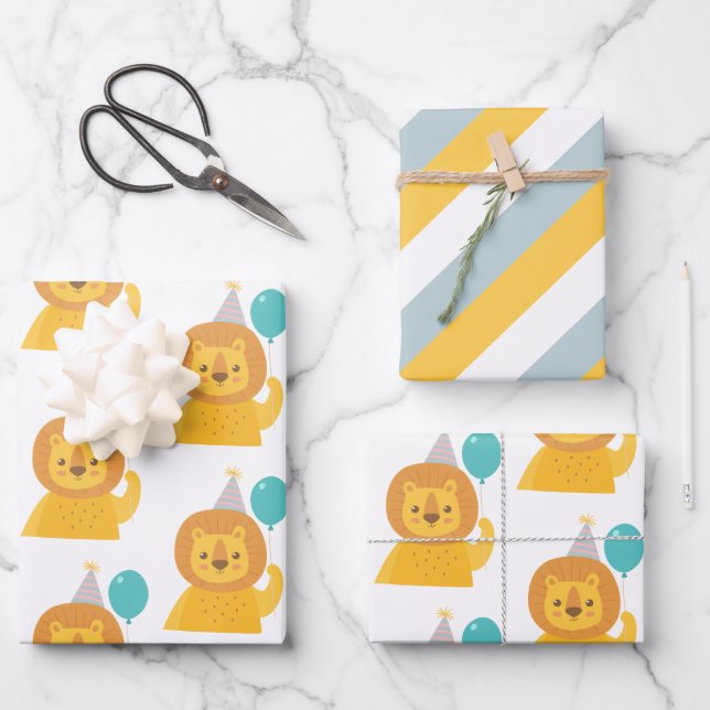 Birthday Lion Wrapping Paper Sheets (Front)