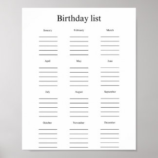 Birthday list poster