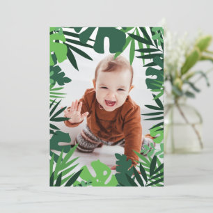 birthday little boy in jungle leaves frame invitation