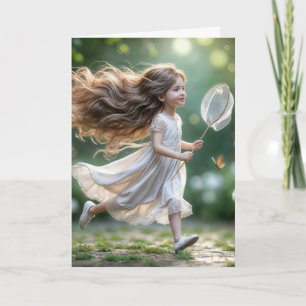 Birthday Little Girl Chasing Butterflies Card