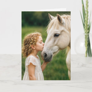 Birthday Little Girl Kissing Her Horse Card