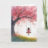 Birthday Little Girl On Cherry Tree Swing