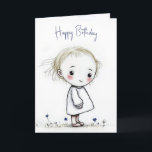 Birthday Little Girl Sketch With Wildflowers Card<br><div class="desc">A small little girl with rosy cheeks stands amidst tiny wildflowers in the grass,  exuding a sense of innocence and curiosity.
All text can be changed.</div>