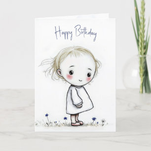 Birthday Little Girl Sketch With Wildflowers Card