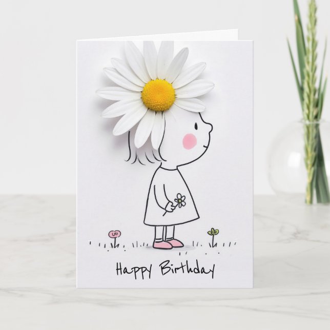 Birthday Little Girl With a White Daisy Card (Front)